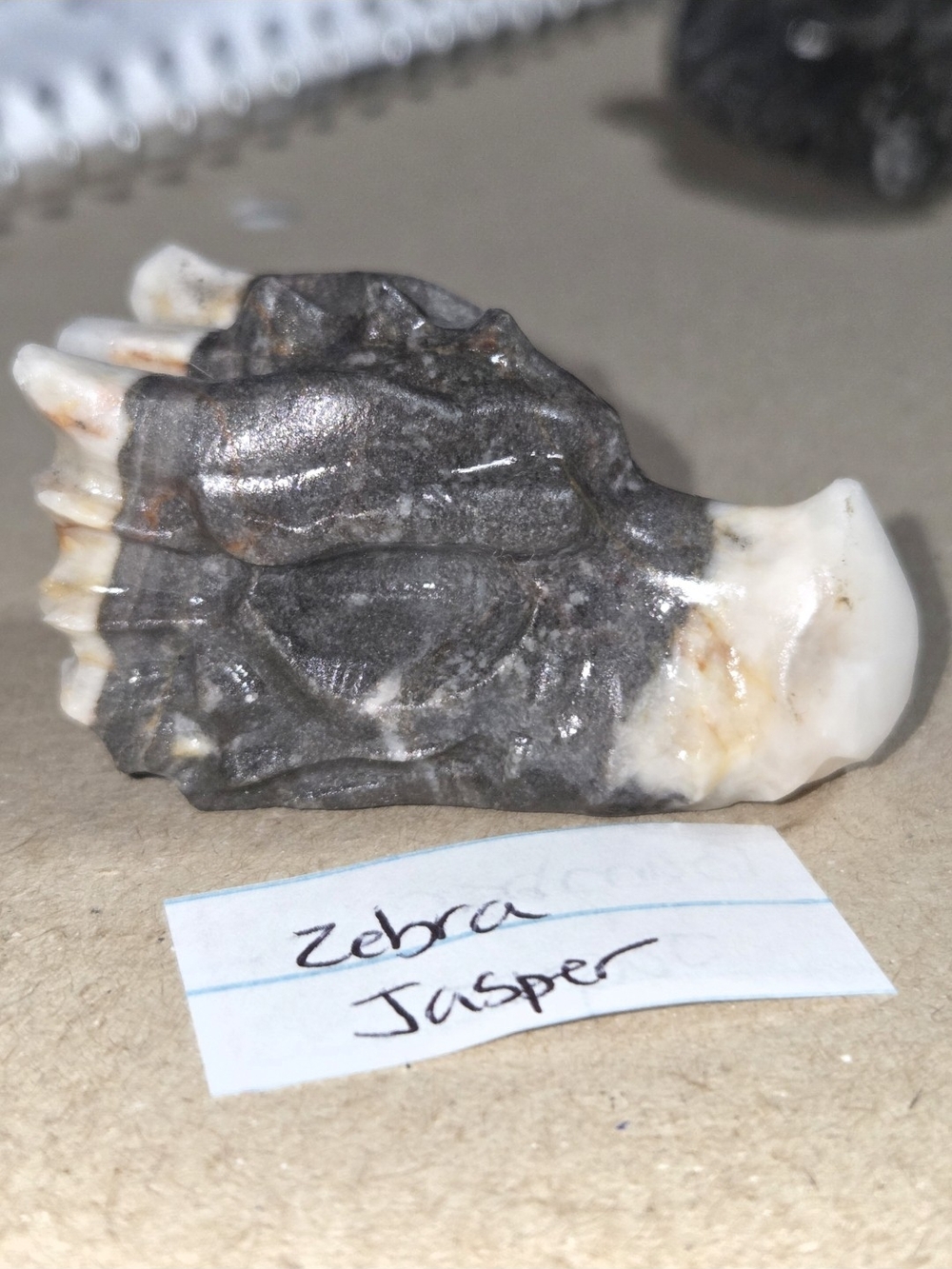 Zebra Jasper Decorative Reptile Ornament - Black & White